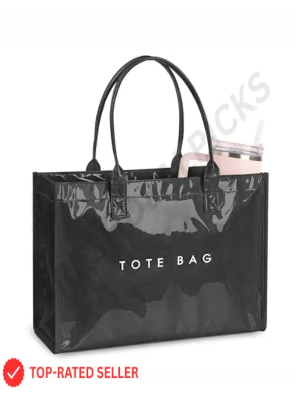 PVC Kraft Paper Tote Bag for Women with Letter Print, Waterproof, Top Handle